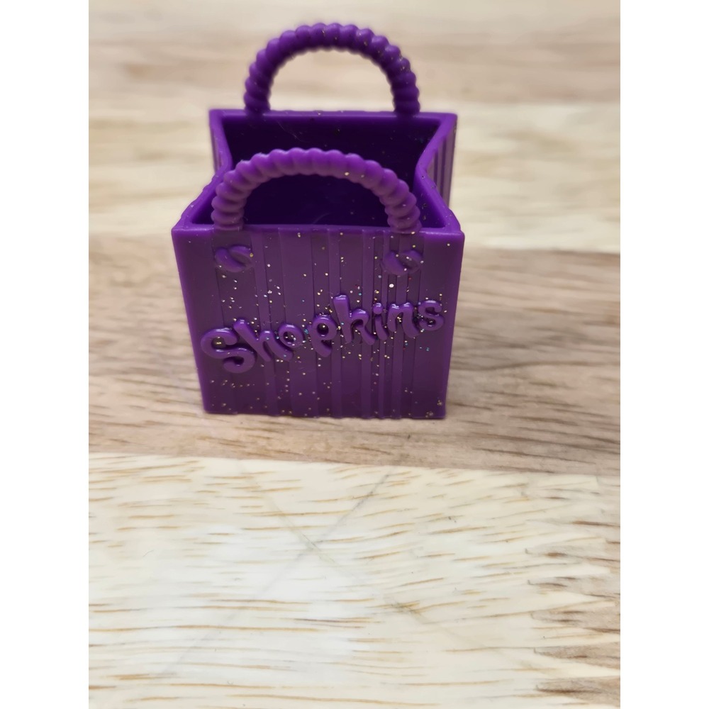 Shopkins Purple Glitter Shopping Bag Accessory Miniature Plastic Toy Tote Bag